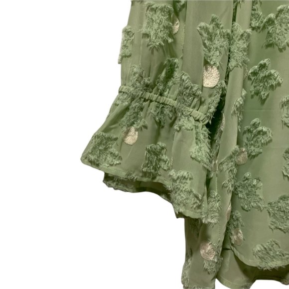 Flouncy Breezy Sheer Green Pokadot Blouse XL - Picture 5 of 6